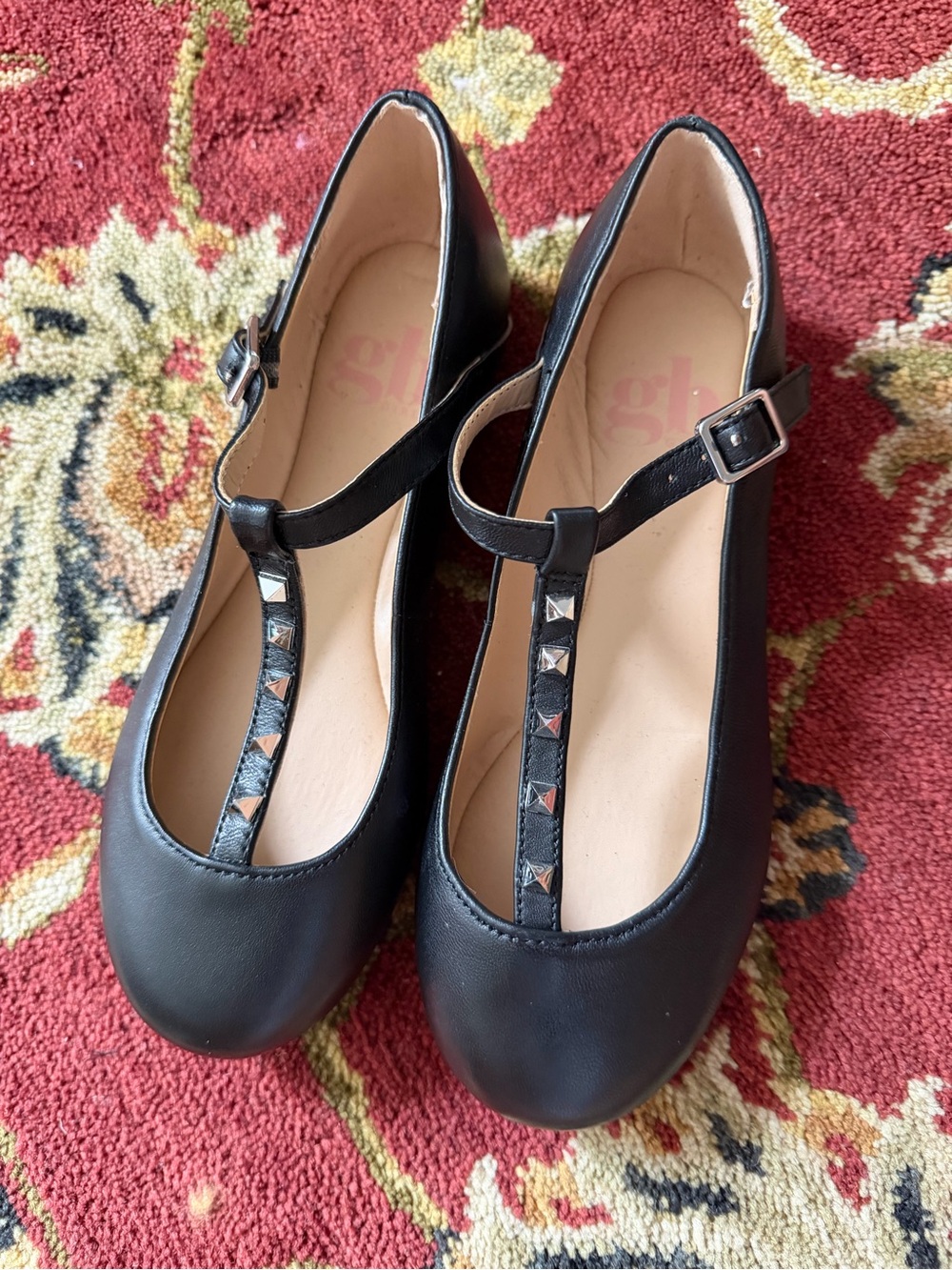 Gianni Bini Black Studded T‑Strap Kids Dress Shoes